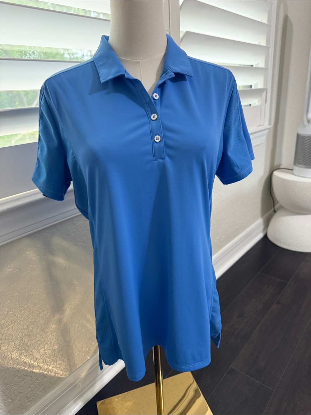 adidas Women’s Blue Short-Sleeve Golf Polo Button-Down